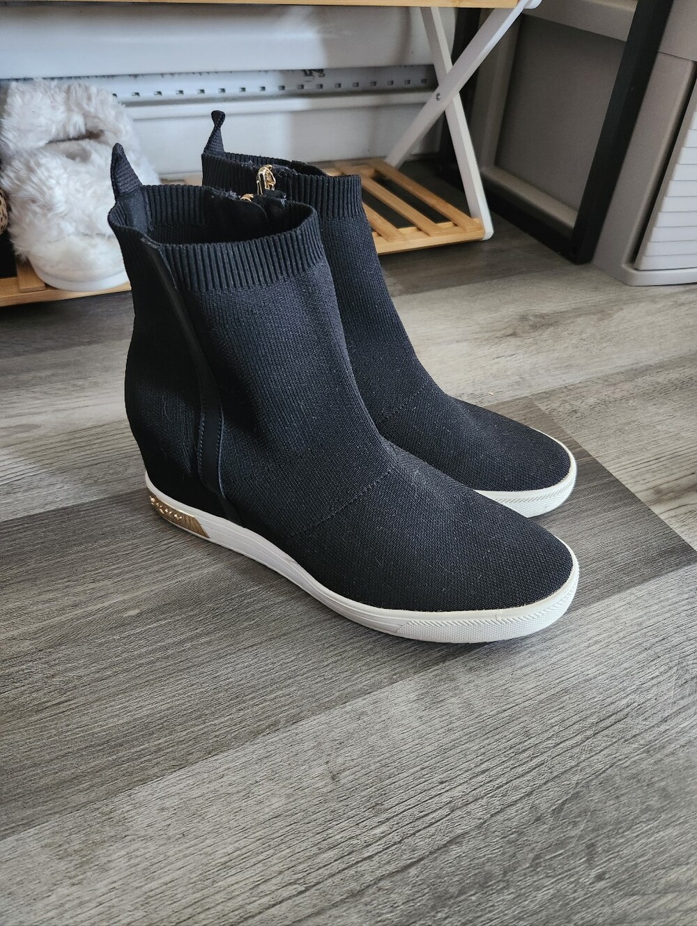 Black Knit Slip-On Wedge Sneakers - Women's Fashion Boots